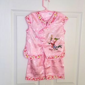 China Doll Pajamas 2 Piece Floral Borders Embroidered Detail Pink L New